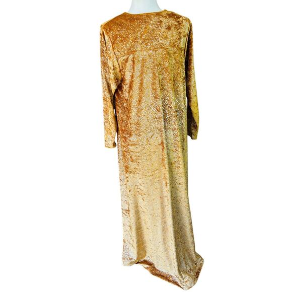 70s Velvet Maxi Mumu Dress David‎ Brown I Magnin Kaftan XS Gold Glam Loungewear - Picture 2 of 16